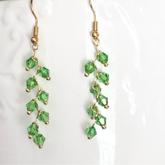 New Glass Crystal Sparkling Dangling Cascade Vine Handmade 18k gold plated hooks - Picture 2 of 9